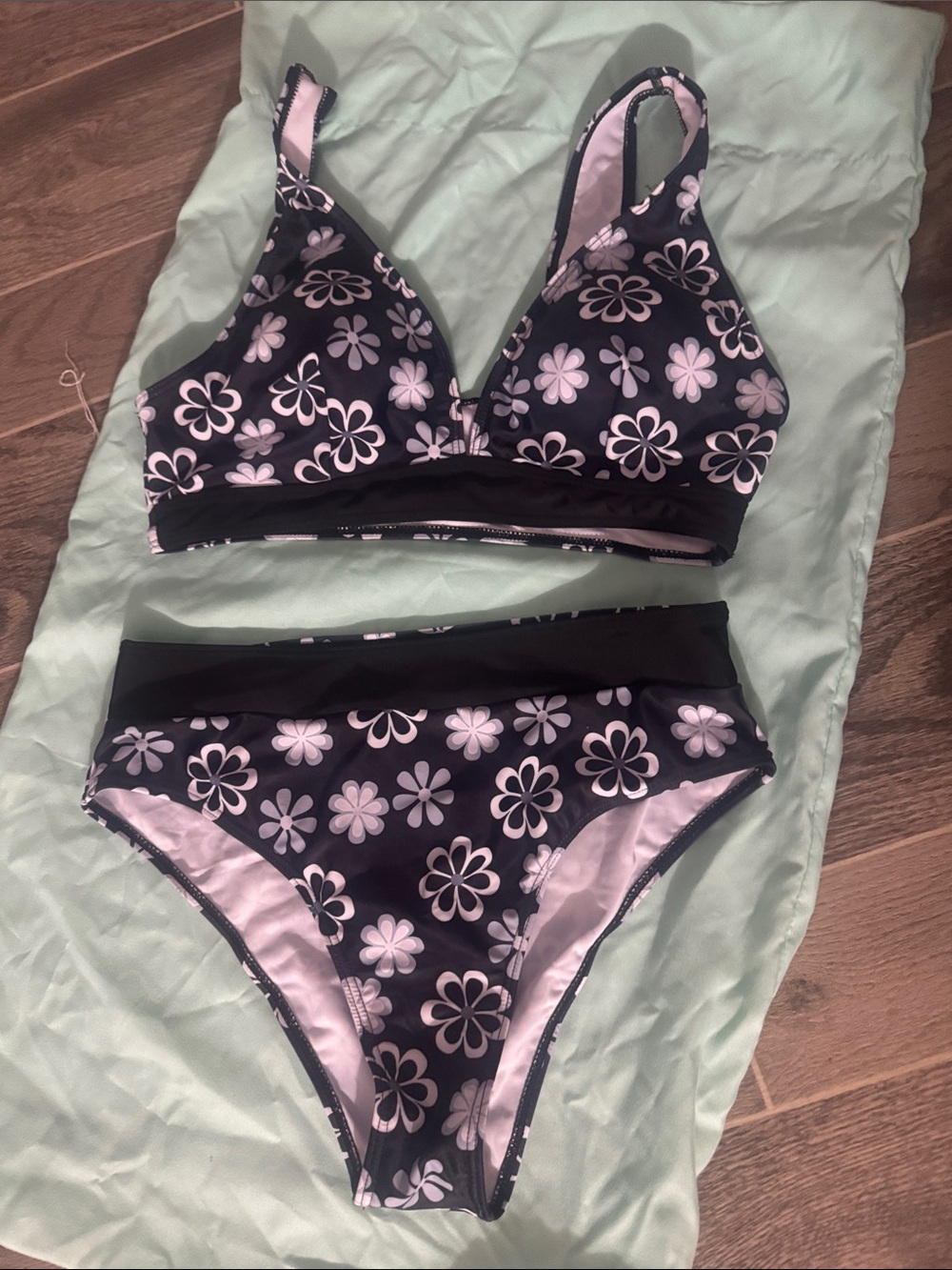 Black & white with hint of blue Floral Bikini Set